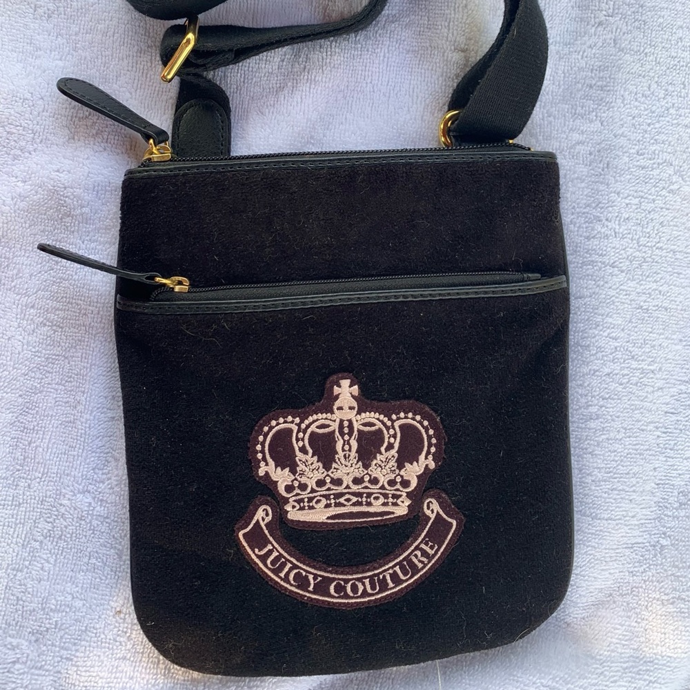 Juicy Couture Black Velvet Crossbody Gold Hardware